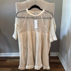 Urban Outfitters UO Nathan Sheer Mesh Babydoll Mini Dress Cotton White S